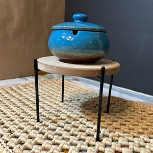 Vintage turquoise ashtray with lid